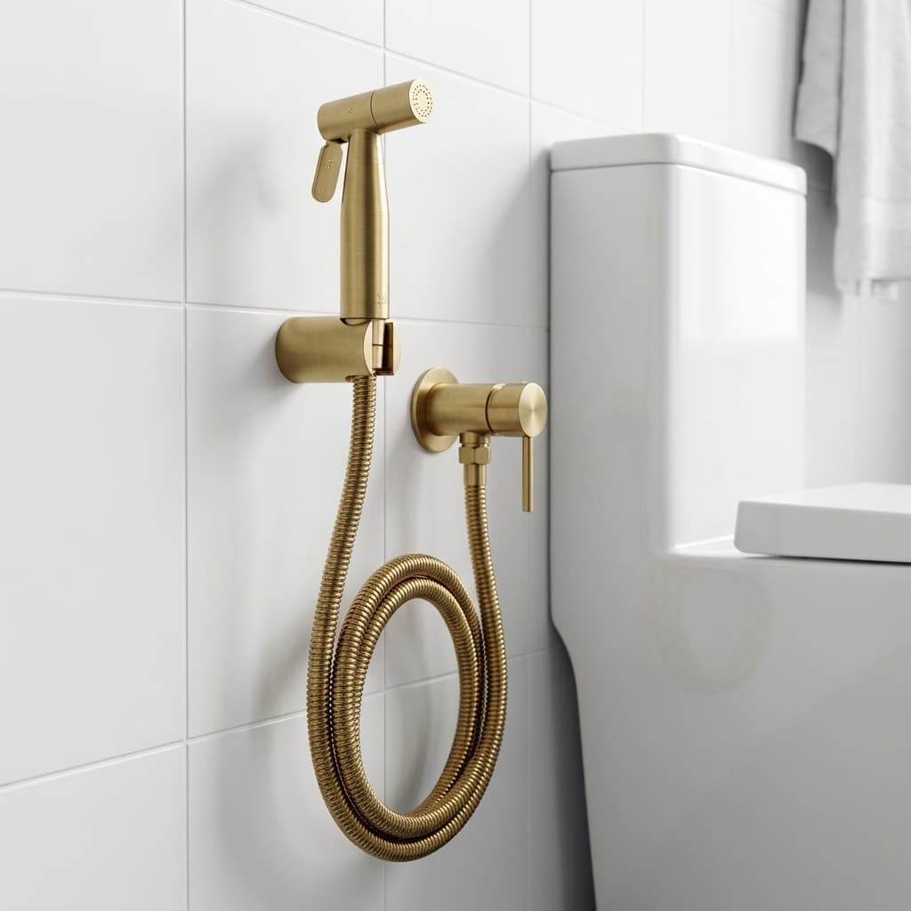 DIR Brushed Gold Toilet Handheld Muslim Shower Set with Valve Holder