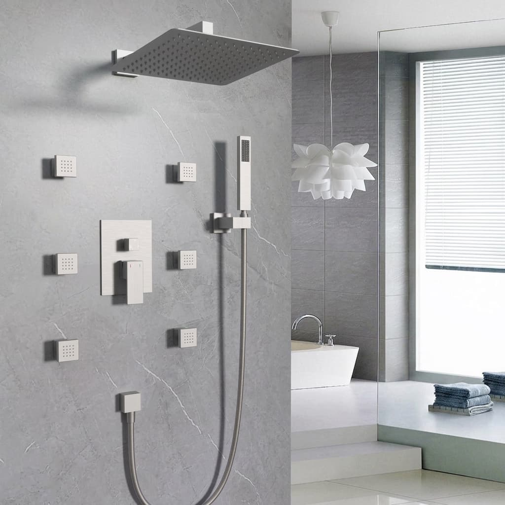 Grow Brushed Stainless Steel Concealed Wall-Mounted Body Jet Shower System Luxury