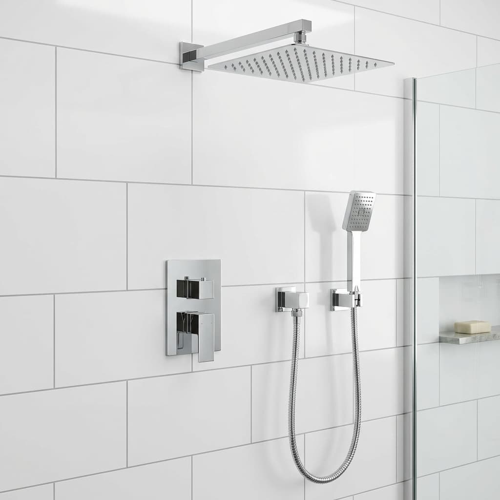 Grow Chrome Wall Mounted Concealed Square Rain Shower System with Handheld Premium