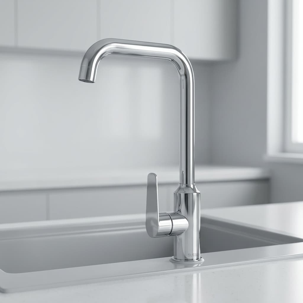 HTC High Arc Chrome Swivel Spout Single Lever Mixer Kitchen Faucet