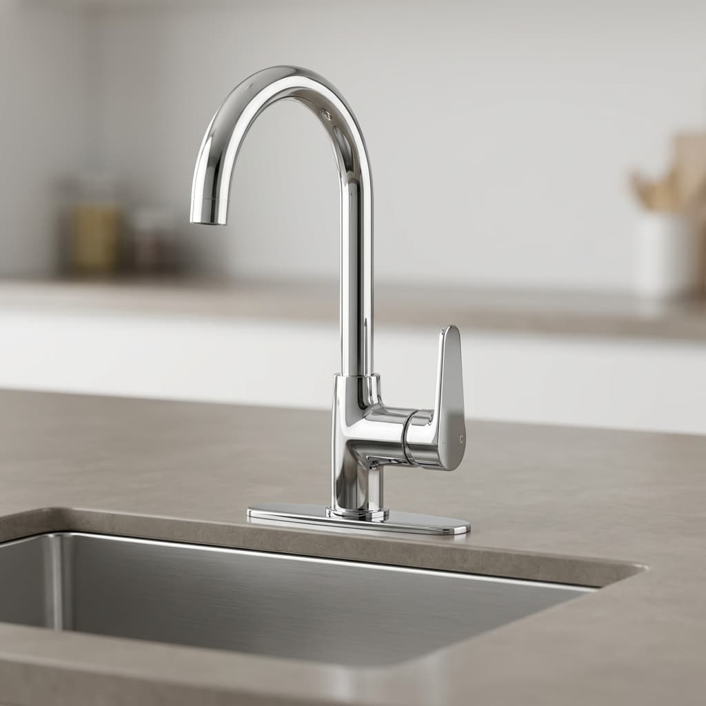 HTC High Arc Polished Chrome Single Lever Mixer Desk-Mounted Kitchen Faucet