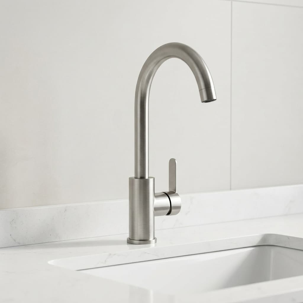 HTC Modern Brushed Stainless Steel High-Arc Single Lever Kitchen Sink Mixer