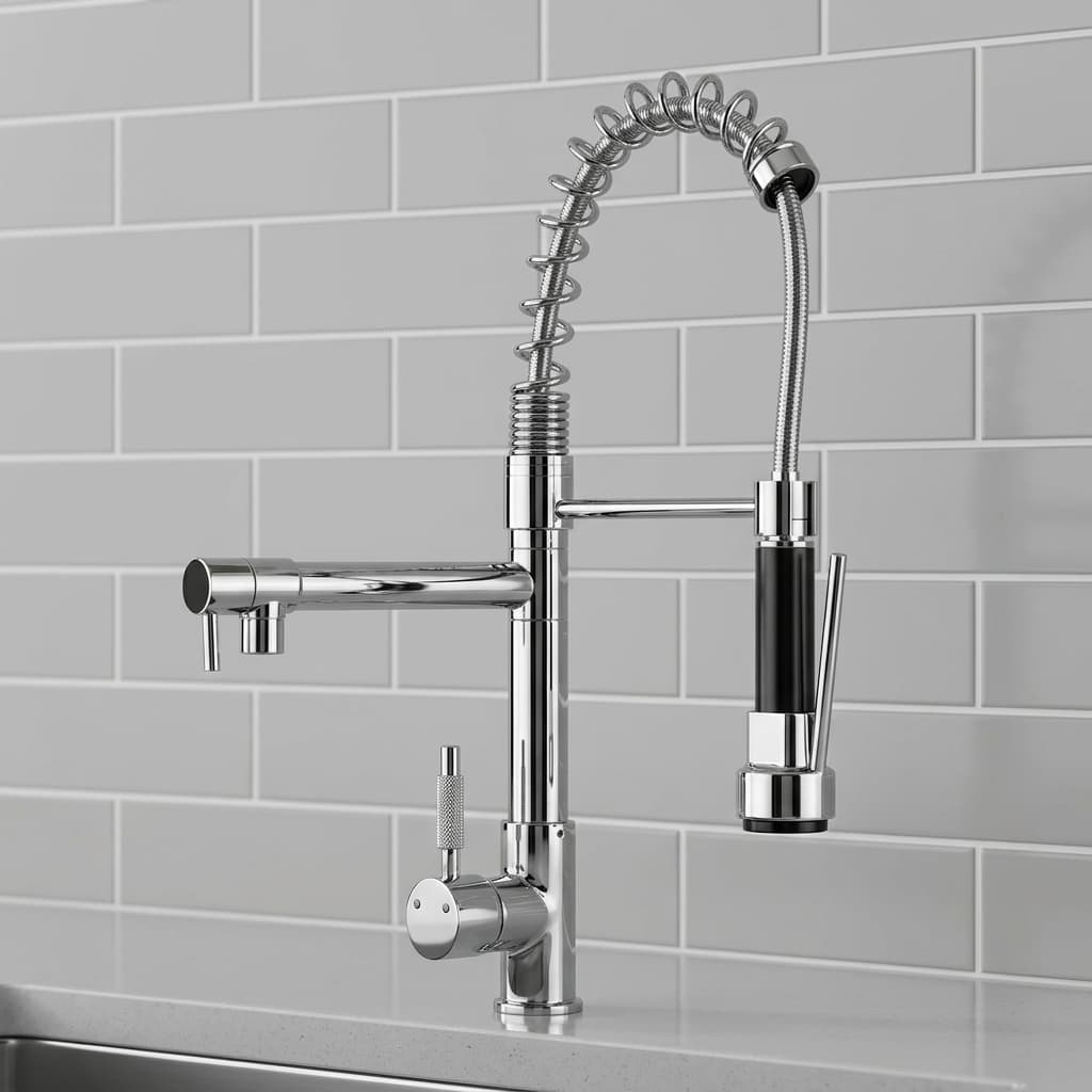 Grow Modern Chrome 3-in-1 Dual-Spout Spring Neck Kitchen Faucet Premium