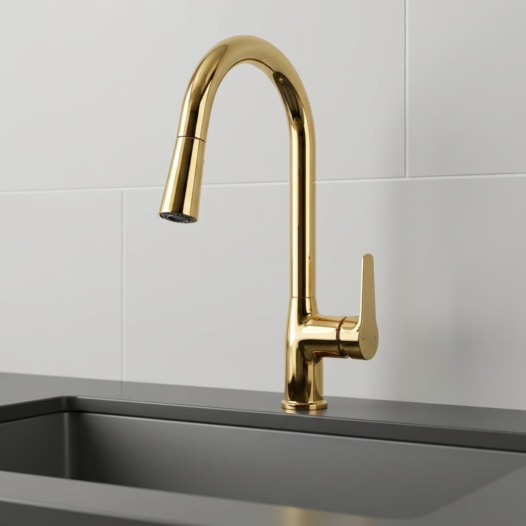 DIR Polished Gold High Arc Pull-Down Gooseneck Kitchen Mixer Faucet Premium