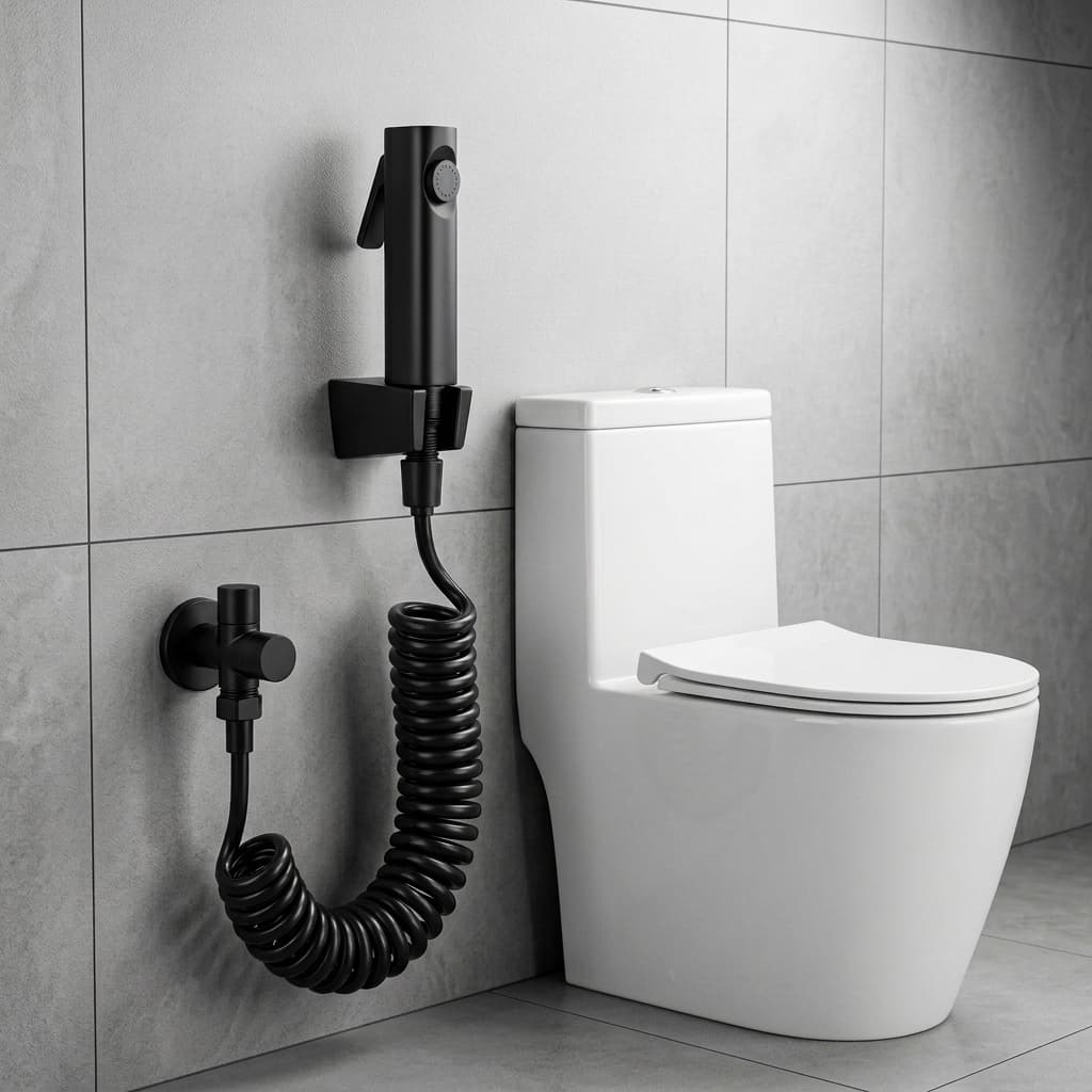 DIR Matte Black Handheld Muslim Shower Set with Flexible Recoil Hose