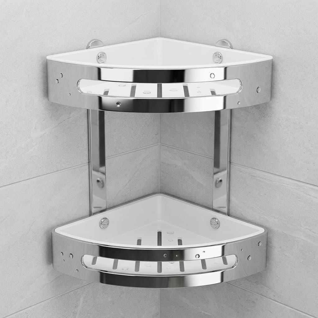 HTC Modern Chrome Bathroom Corner Storage Shelf Caddy Holder Premium Quality